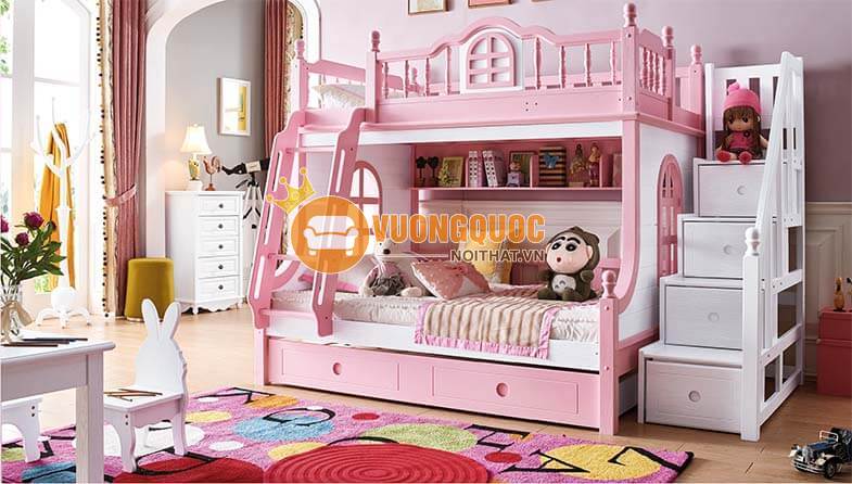 Giường tầng cho bé màu hồng kẹo ngọt JY D-60-2